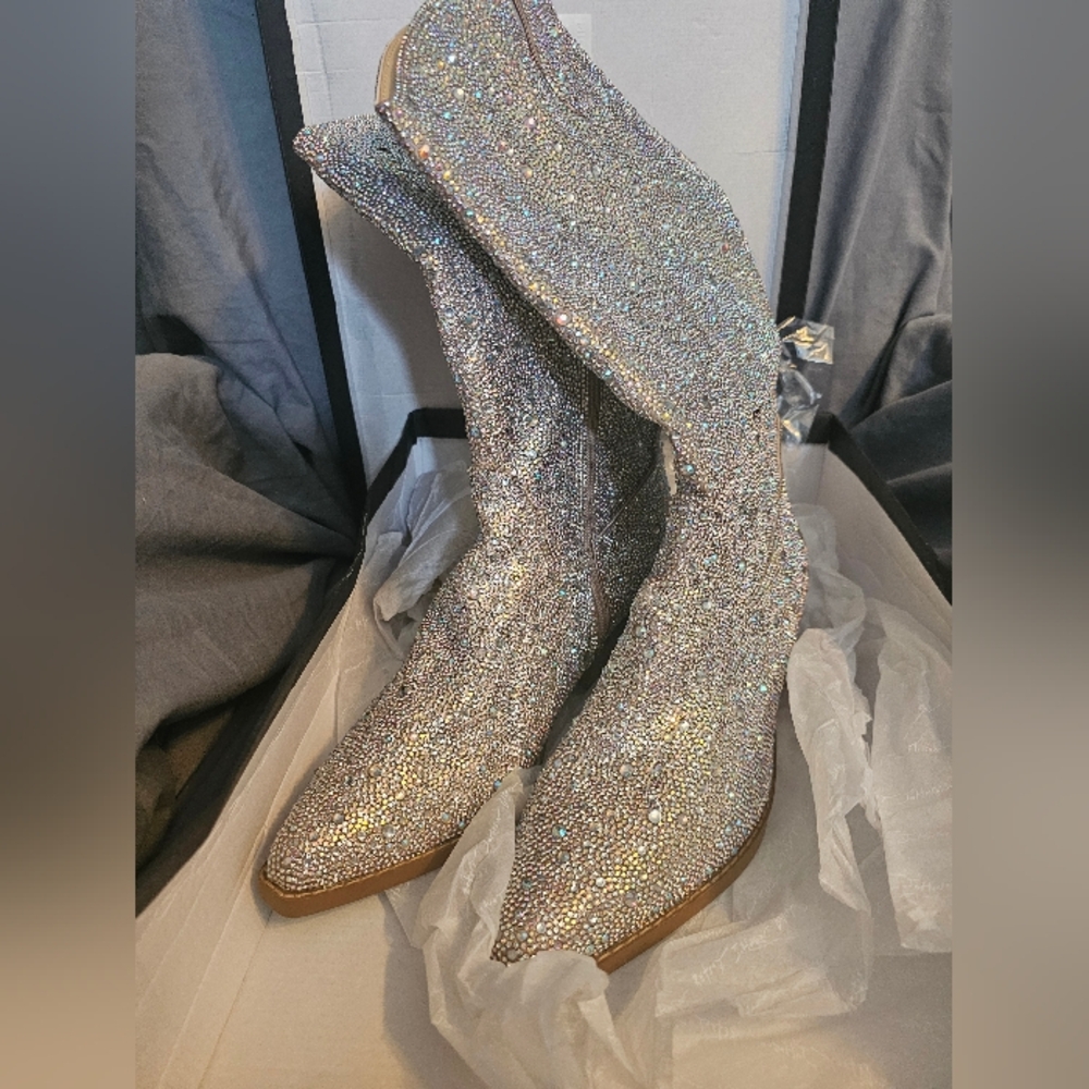 Betsey Johnson SB-Dalas Rhinestone Boots, Size 11M